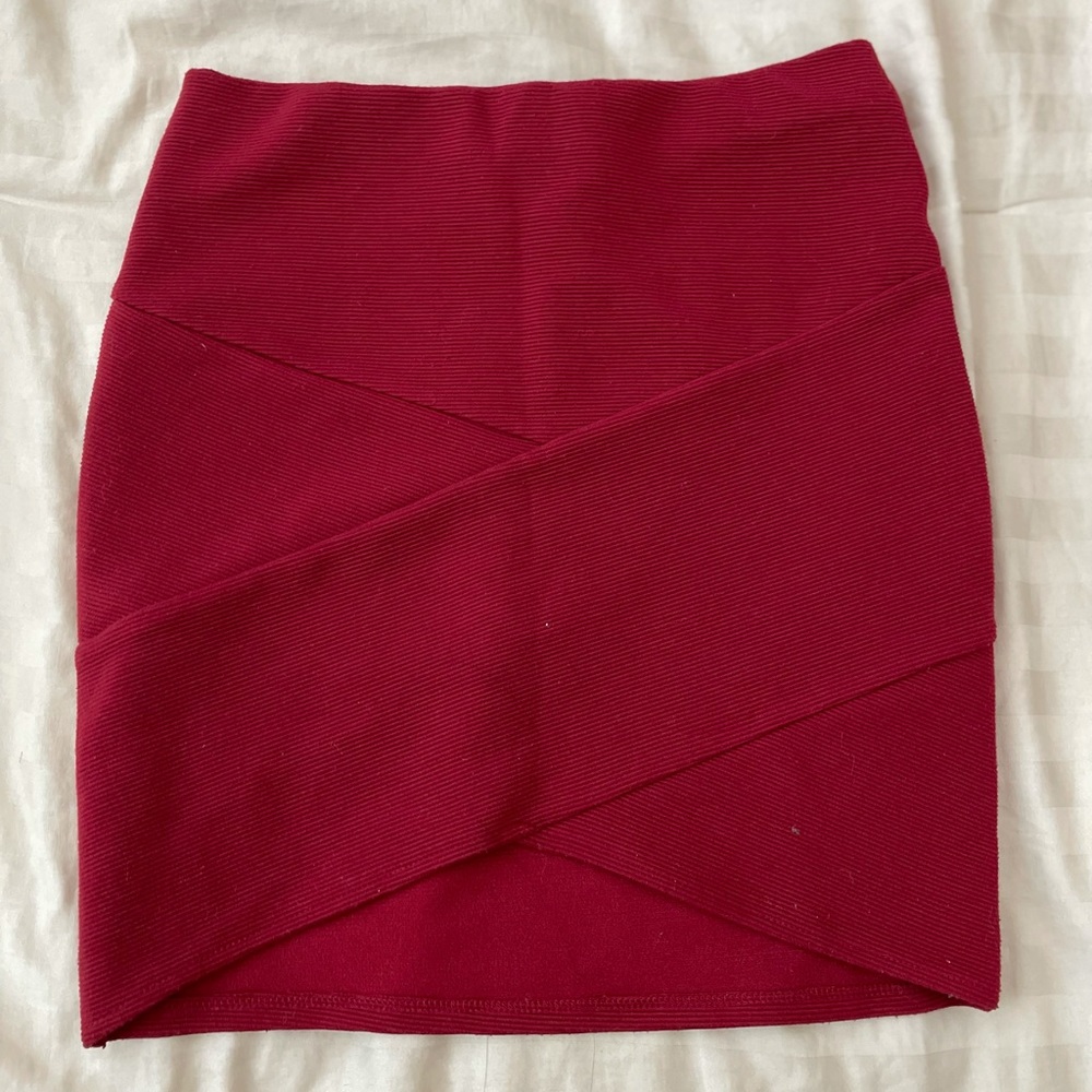 Deep red asymmetrical pencil skirt